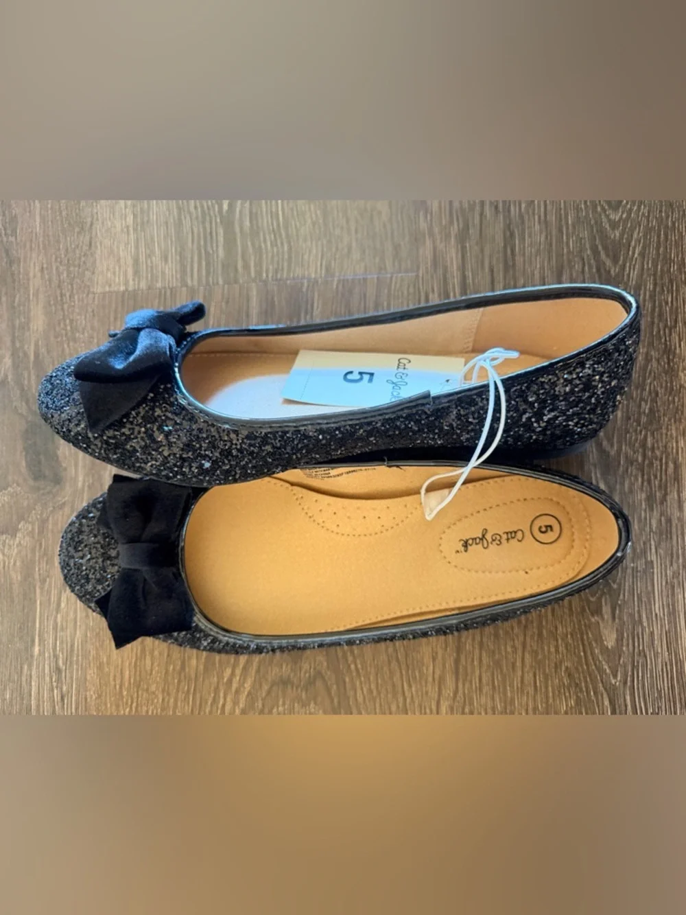 Cat & Jack Girls Black Glitter Bow Flats Toddler Sz 5 NWT
